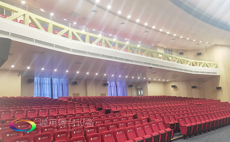 广州雅源学校舞台阻燃幕布、舞台座椅、舞台灯光、舞台音响效果展示